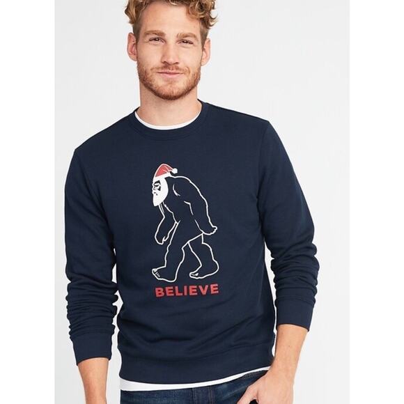 Old Navy Unisex Size Medium Bigfoot Sasquatch Santa Christmas Believe Sweater - Picture 1 of 11